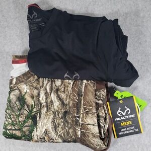 Realtree Long Sleeve Performance Hunting Tee Shirt Mens Small Black, Camo UPF 30